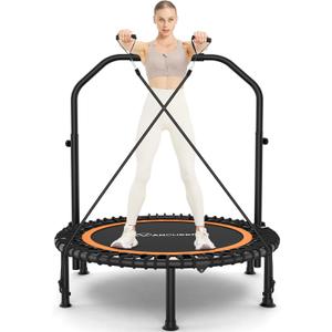 ANCHEER 48" Foldable Rebounder Trampoline for Adults/Kids with Resistance Bands and Bungees, Indoor & Outdoor Mini Trampoline with Bar and Safety Padding - Max Load 450lbs (Orange)