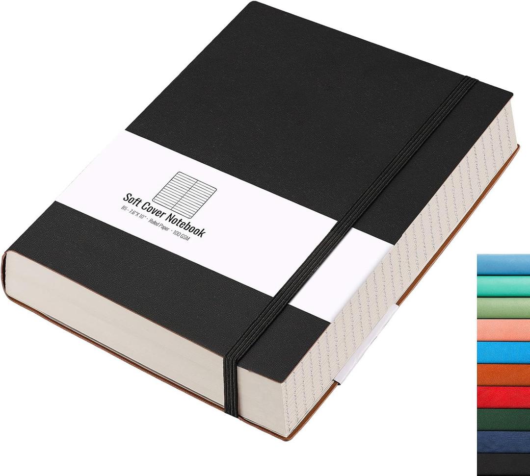 AHGXG 8.5''11'' Notebook College Ruled - Large A4 Notebook Lined Journal - 320 Pages Thick Journal for Writing, 100gsm Thick Paper, Leather Softcover, for Work School - Black