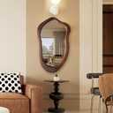 Irregular Wall Mirror 40"x24", Walnut Asymmetrical Mirror, Wood Bathroom Mirrors Wall Mounted, Wall Mirrors Decorative for Living Room, Bedroom, Bathroom, Hallway, Entryway