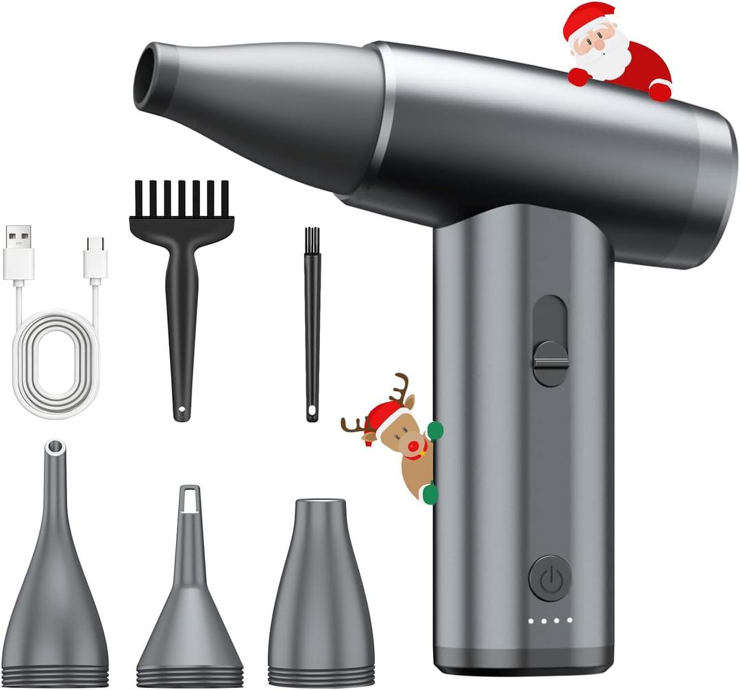 Metal Electric Compressed Air Duster, 300000 RPM Brushless Motor with Stepless Speed, Rechargeable Cordless Mini Blower for Computer Keyboard Cleaning, Car Detailing, House and Outdoor Use (Grey)