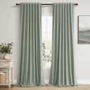 Guken Blackout Curtains 90 Inch Length 2 Panels Set for Living Room Bedroom Back Tab Thermal Insulated 100% Black Out Linen Drapes Room Darkening Window Curtains 90 Inches Long,Desert Sage