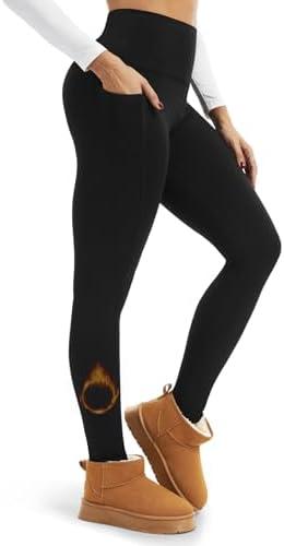 FULLSOFT Fleece Lined Leggings Women with Pockets - High Waisted Thermal Warm Yoga Pants for Winter Hiking Workout, L/XL