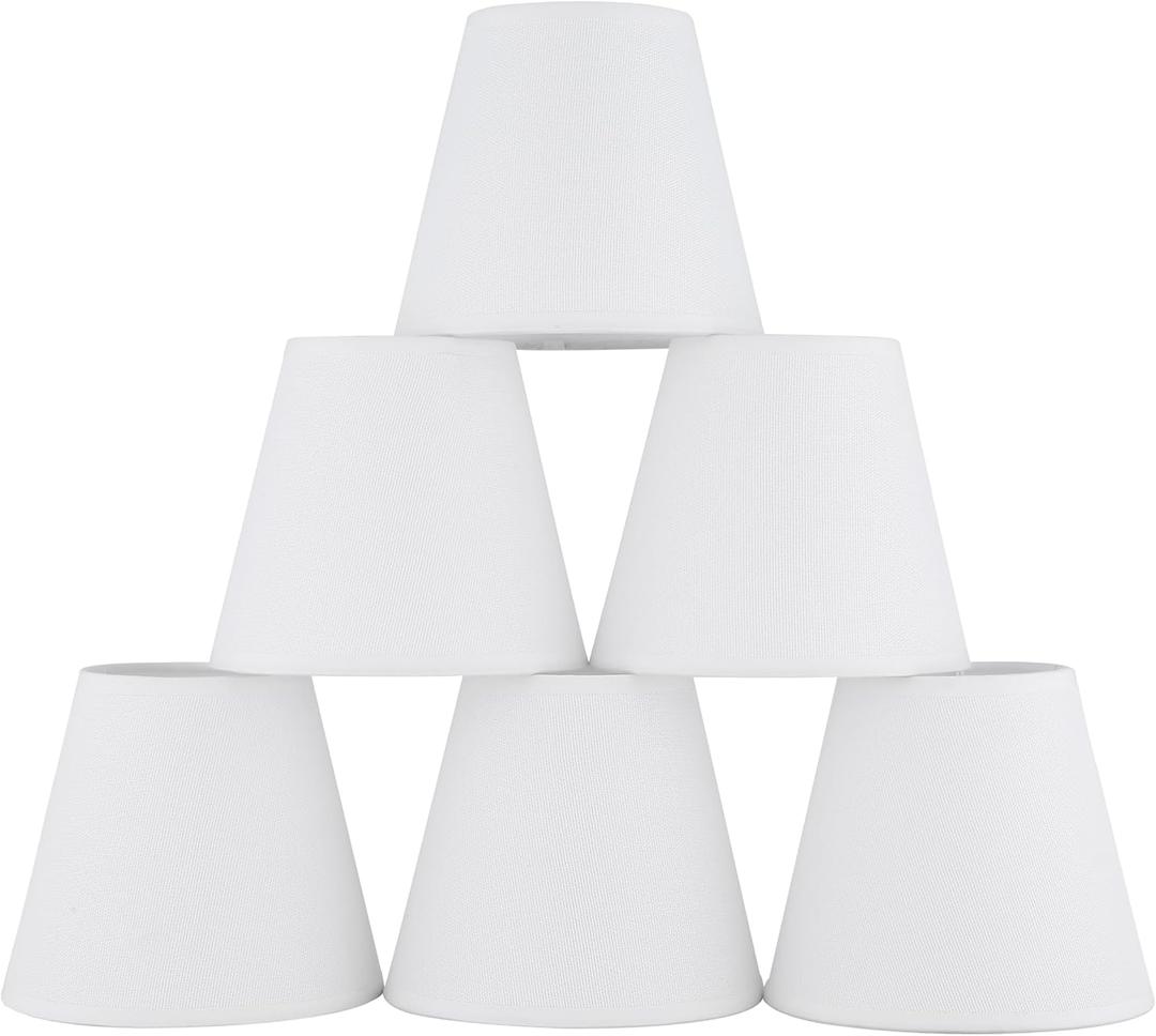 Ruiever 6pack Small Lampshades Clip On Bulb Fabric Lamp shade Bottom 5.9''x Top 3.54''xH 5.12'' for Chandeliers Wall Ceiling Table and Floor Lamps Eyes Protected Lampshades (White)