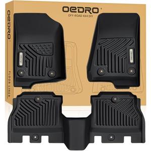 OEDRO Floor Mats Fit for 2018-2024 2025 Jeep Wrangler JL Unlimited 4-Door, TPE All-Weather Floor Liners for 1st and 2nd Row Full Set Car Mats, Black