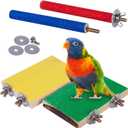 4 PCS Bird Perch Stand Toy, Wood Parrot Perch Stand Platform Paw Grinding Stick, Cage Accessories Exercise Toys Budgies Parakeet Cockatiel Conure Hamster Gerbil Rat Mouse (Green & Yellow)