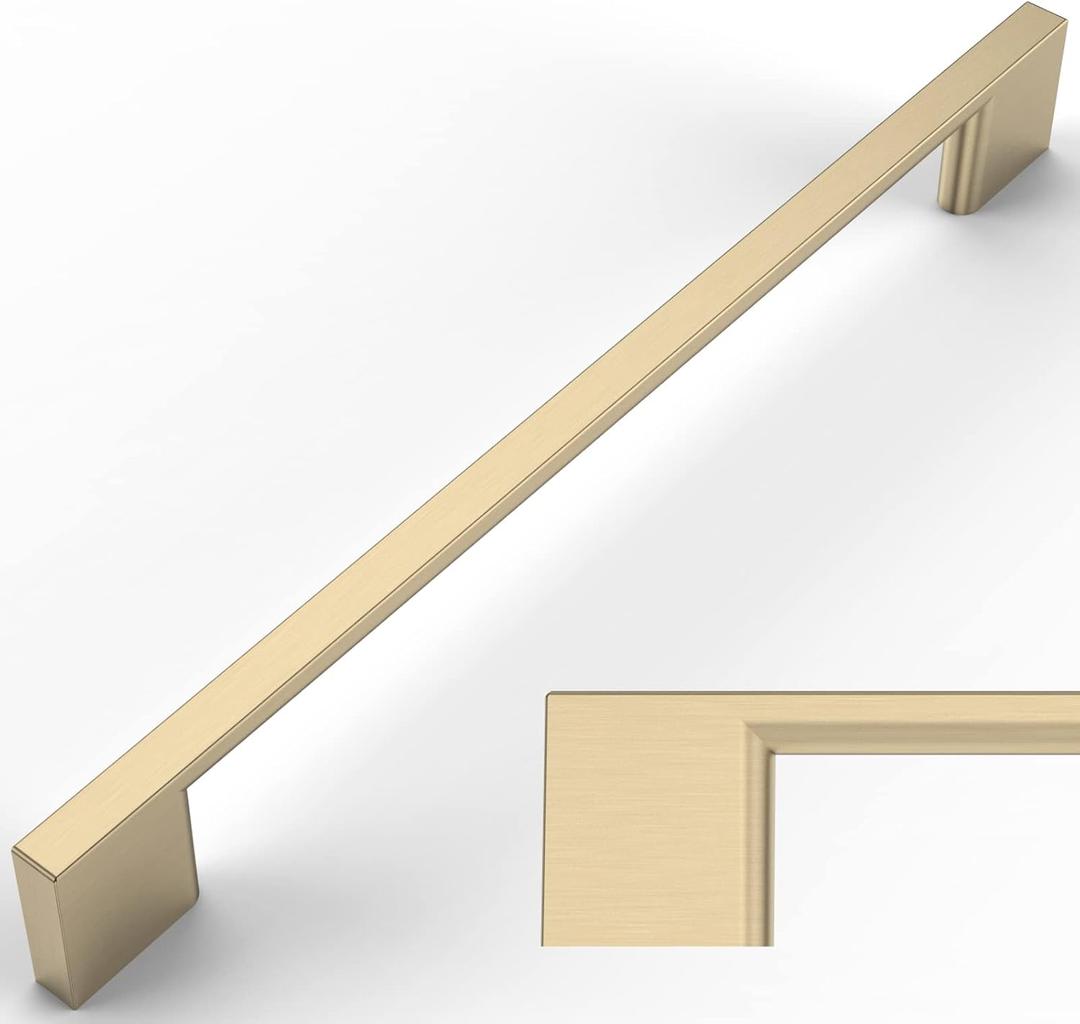 Amerdeco 10 Pack Brushed Brass Cabinet Pulls 10 Inch(256MM) Hole Centers Kitchen Cabinet Handles Cabinet Hardware Kitchen Handles for Cabinets Cupboard ZH0060, Gold