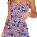 Mylleure 4th of July Onesie Pajamas for Women American Flag Sexy Bodycon One Piece Pjs Shorts Jumpsuit Romper Club Sleepwear (Blue, Large)