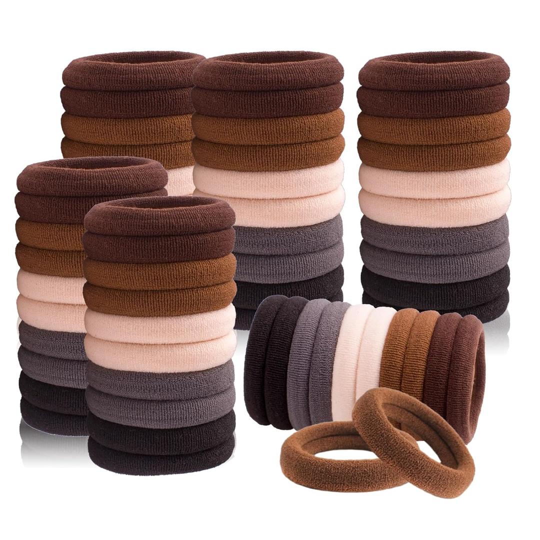 Hair Ties for No Damage, 100 PCS Soft Seamless Cotton & Nylon Elastic Ponytail Holders, Rubber Bands for Thick Hair, Hair Accessories for Girls & Women (Color Neutral 100)