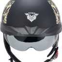 VCOROS Half Helmets Motorcycle VHF04 Open Face Sun Visor Quick Release Buckle Adjustable DOT Approved Cycling Retro Cruiser Pilot Helmets for Adults Men and Women (Matte Indian,L)