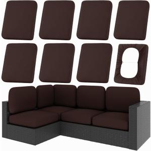 hyha 8Pcs Patio Cushion Covers, Stretch Outdoor Couch Cushion Covers Replacement, Washable Outdoor Chair/Sofa Slipcovers for Patio Furniture Cushions Protector with Elastic Bottom(Coffee, Cover Only)