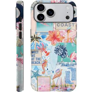 Case Compatible with iPhone 17 Pro Max,Scratch Resistant Hybrid 2-Layer Hard Shell Phone Case,Seashells Beach Summer Jellyfish Collage