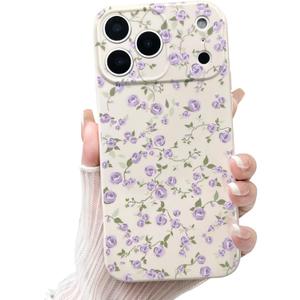 NITITOP Compatible for iPhone 17 Pro Case Cute Flower Women Girls Floral Rose Design Vintage Shockproof Soft Girly Slim TPU Fashion Protective Phone Cover - Dark Purple