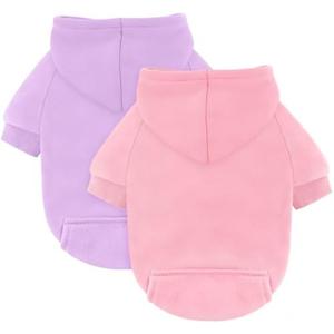 Idepet Pet Dog Hoodies 2 Pack with Pocket, Dog Outfits for Small Pets Chihuahua Clothes Warm Coat Jacket Autumn Puppy Sweatshirt Cats Clothing L