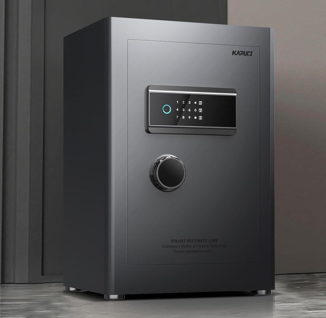 KAPUCI Touchscreen Biometric Fingerprint Safe Box,Full Soft Package Interior with Private Inner Door Digital Heavy Personal Private Cabinet Home Safes,Suitable for Home, Office, Bedroom(Grey) (2.7 Cuft/Fingerprint/Grey)