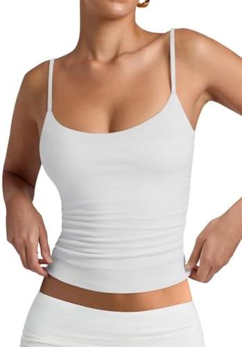 PINKMSTYLE Women's Basic Double Lined Scoop Neck Tank Tops Adjustable Cami Tank Summer Sleeveless Tops, Small