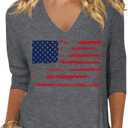 Scgirl Womens 3/4 V Neck Sleeve American Flag Shirts 4th of July Summer Shirts Graphic Tops, S