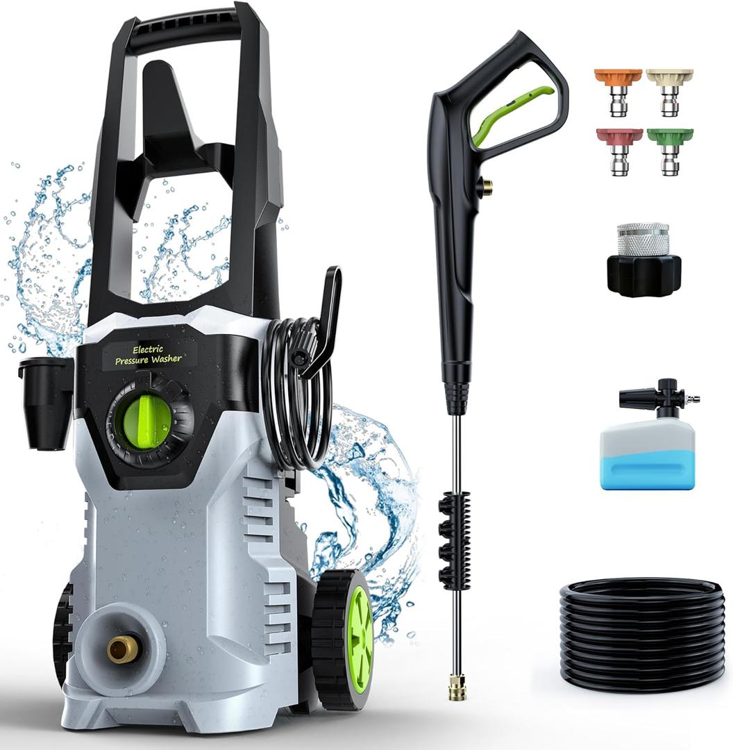Pressure Washer, 4800PSI 3.0 GPM Max Electric Power Washer with Foam Cannon 48FT Total Long High Pressure Washer for Cars, Fences, Patios, Decks, Patios and Driveway Powerwasher (Gray)
