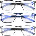 3 Pack Metal Blue Light Glasses for Men/Women,Business Style Sturdy and Durable, Blue Light Protection Cheaters +0.00