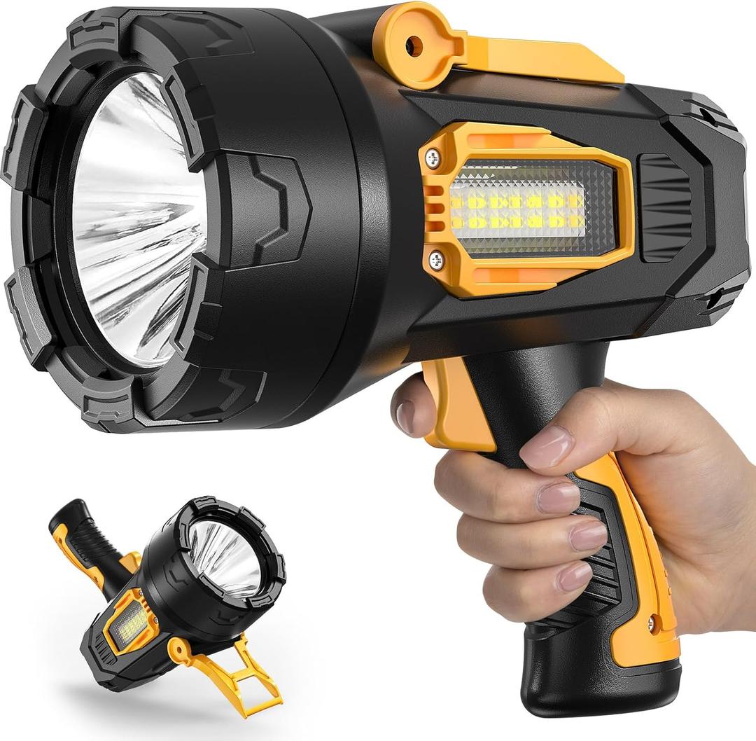 LBE Rechargeable Spotlight, Super Bright 90,000 Lumens Led Flashlight Handheld Spot Lights Outdoor with Cob Light, 10000Ah Long Lasting Large Spotlight for Hunting Boating Camping