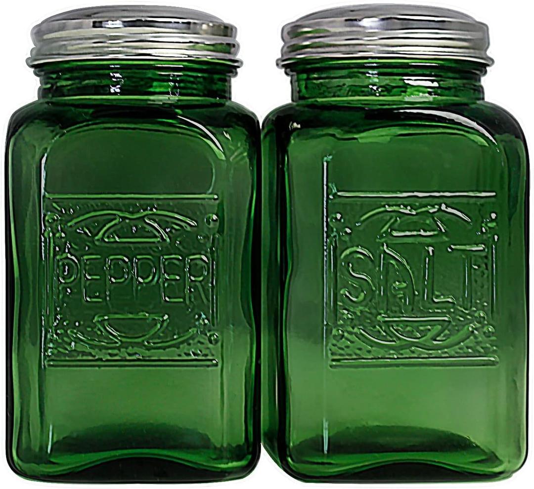 Vintage Salt and Pepper Shakers (Green, Large)