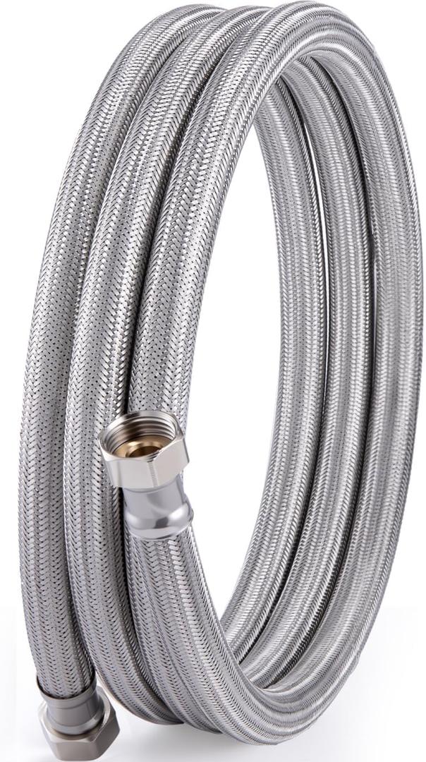 Short Garden Hose, 10ft x 5/8" ID Leader Hose with 3/4 GHT Female to Female Brass Connector, 304 Stainless Steel Heavy-Duty Water Hose for Garden Watering Car Pet Cleaning (OD 15/16")