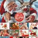 PIXILUV CHRISTMAS Greetings Cards 12 Notecards ~ Friendly Santa Working and Playing ~ Vintage Postcards Reprint (Orange)