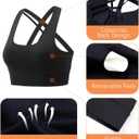 Sports Bras for Women, Criss-Cross Back, Adjustable Wire-Free Medium Support Workout Bra with Removable Cups (Large, Coal Black)