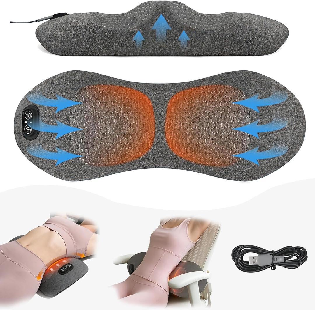 3-in-1 Electric Lumbar Support Pillow for Bed and Chair, Triple Fusion Back Massager with Heat, Vibration and Gentle Traction, Deep-Tissue Lower Back (Gray)