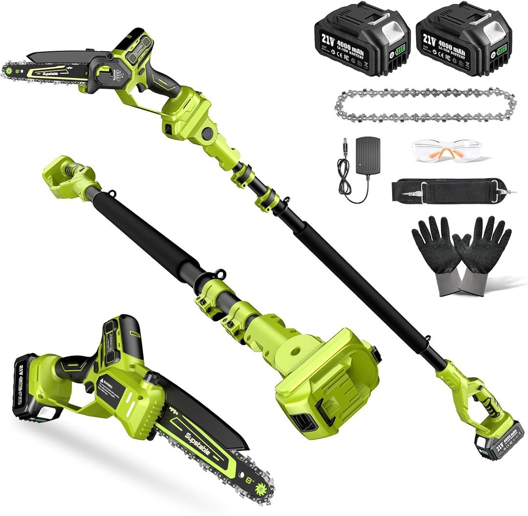 Electric Pole Saws for Tree Trimming, 8" & 6" Mini Chainsaw Cordless with Extension Pole & 2x4.0Ah Battery, 20V Brushless Pole Saw Battery Powered, 16 Ft Reach, Tree Trimmer Limb Branch Cutter Pruner