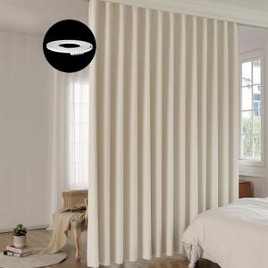 Room Divider Curtain Sets with Bendable Ceiling Track, 95% Blackout Total Privacy Ceiling Track Curtains Floor to Curtains Track Kits 12.5 ft Wide x 8 ft Tall, Cream Beige, 1 Panel
