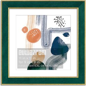 Suede 11x11 Frame - Single Frame, Elegant Green 11 x 11 Poster Frame with Mat for 9x9, 11x11 Picture Frames for Artwork, Puzzles, Photos, and Movie Posters