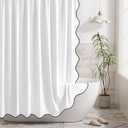 White Shower Curtain with Black Scalloped Edge, Fabric Shower Curtains Sets with 12 Metal Hooks, Thick Cloth Bathroom Curtains, Water Repellent, 72 x 72 Inches