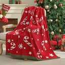 Amlie Home Christmas Knit Throw for Couch, Reversible Soft Cozy Chenille Blanket for Home Decor Gift for Family, 50" x 60", Red Christmas Candy Cane
