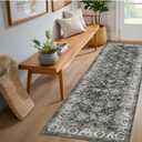 GarveeHome Washable Runner Rug 2x6 Vintage Carpet Runner with Non Slip Backing Foldable Non Shedding Retro Accent Rug Low Pile Distressed Throw Rug for Hallway Office Bedroom, Grey