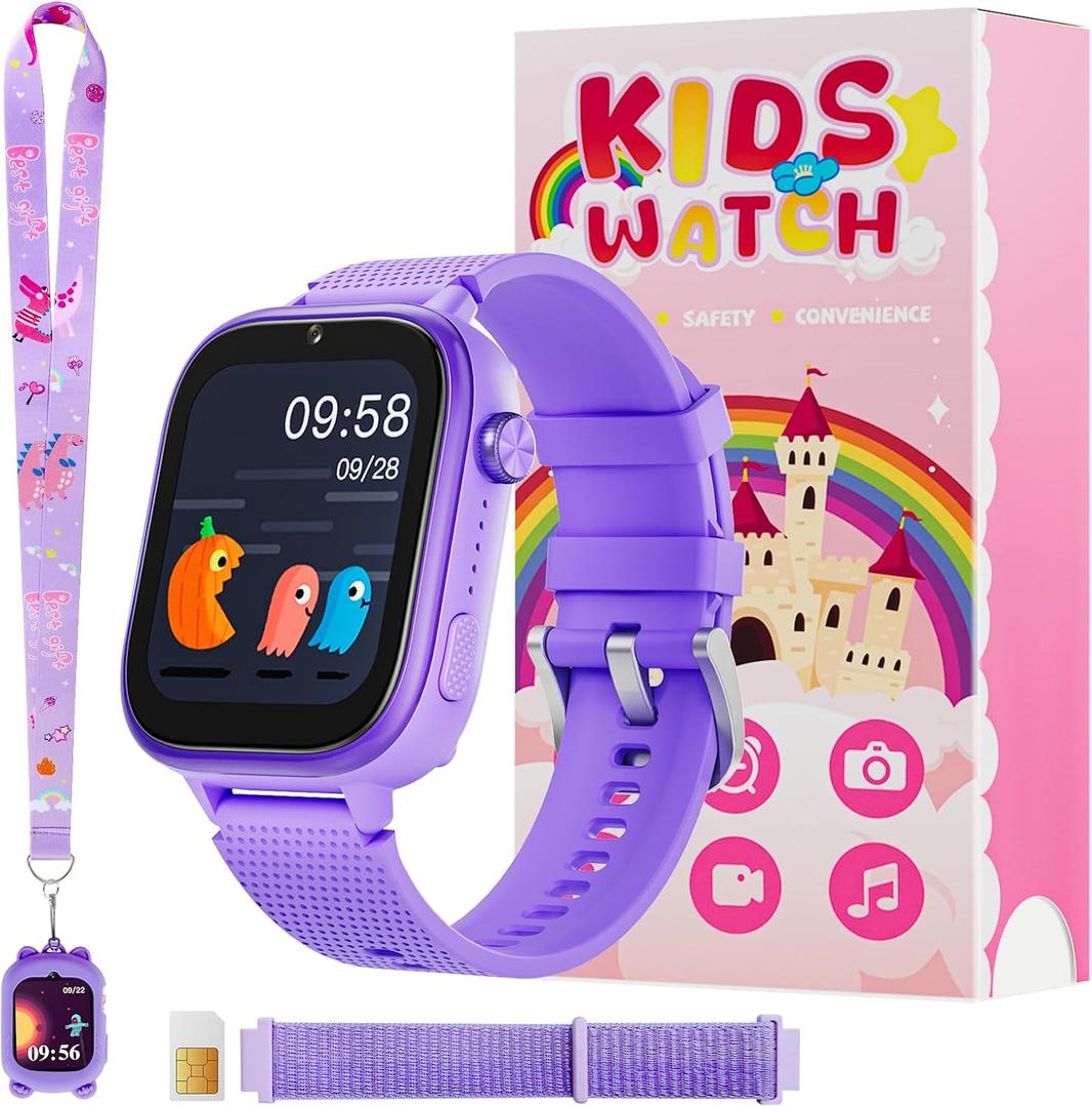 OKYUK 4G Smartwatch, Kids Watch for Kids with SIM Card, 47 Exciting Games, Two-Way Calling Feature, SOS Emergency Call Button Ideal for Kids Aged 3-12, Childrens Cell Phone Alternative (Purple)