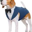 Kuoser Dog Tuxedo Dog Suit and Bandana Set, Dogs Tuxedo Wedding Party Suit, Doggy Prince Bow Tie Shirt Formal Pet Wedding Attire for Large Medium and Small Dogs Golden Retriever Samo Bulldogs, Blue Large