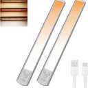 palaro Under Cabinet Lights, 15.7 Inch Motion Sensor Light Indoor, 126 LED Closet Lights, 2200 mAh Rechargeable Under Cabinet Lighting for Under Counter, Cupboard, Pantry (2 Pack (Silver-3 Color Temperatures)