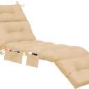 Kigley Outdoor Chaise Lounge Cushions with 3 Side Pocket 74.5 x 22 x 4.7 Inch Patio Chaise Lounge Cushion, Water-Repellent and Fade-Resistant Tufted Summer Replacement(1 Pc,Beige,Solid Color)