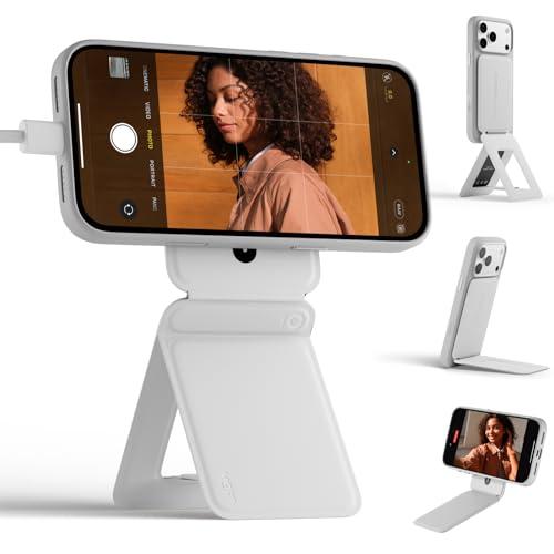 MOFT Phone Stand, Magnetic Phone Tripod Stand Stain-Resistant MOVAS Leather & Angle Adjustment & Strong Magnets Tripod for iPhone 17/16/15/14/13/12 (Included Metal Ring)-Misty Cove
