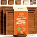 SMIRLY Wood Cutting Boards for Kitchen Wooden Chopping Board Set Reversible with Deep Juice Grooves Grip Handles, Large Charcuterie Tray, New Apartment Essentials, Carbonized Bamboo, 3Pcs with Holder