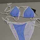 Suvimuga Women Two Piece Swimsuit Color Block Swimwear Halter String Triangle Bikini Sets (X-Small, Bluewhite)