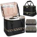 Nail Polish Organizer Hold 80 Bottles (15ml/0.5 fl.oz)& Nail Lamp, Double Layer Nail Bag Organizer Case with Handle, Large Nail Supplies& Kit Storage Case for Women Travel (Black& Golden)