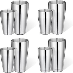 Mwellewm 8 Pcs Cocktail Shaker Boston Shaker Set Professional Bartender Kit Bar Stainless Steel Drink Shaker Bartending Martini Tin with 18oz & 28oz Mixed Alcohol Tool for Beginner(Silver)