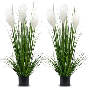 Luxsego Artificial Plants Reed Greenery Flowers, 2Pcs Potted Tall Silk Fake Pampas Grass for Home, Office, Wedding Decor, Faux Plants for Her or Him(46in, White)