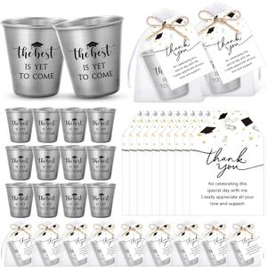 Roshtia 50 Set Graduation Party Favors Inspirational Stainless Steel Shot Glasses with Thank You Cards Organza Bags, Class of 2026 Graduation Gifts Bulk for Guests High School College Seniors(Black)