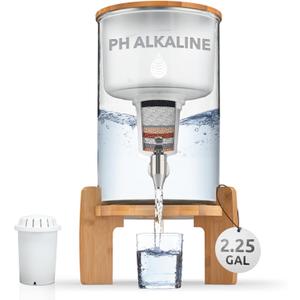 pH Recharge Glass Alkaline Water Filter Dispenser - Countertop Water Filter System - Purifier Pitcher for Home and Office - High pH Pure Drinking Water Filtration - 8.5L/2.25 Gal