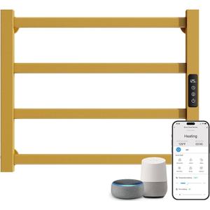ENZE Smart Luxury Heated Towel Rack, 4-Bar Gold Electric Towel Warmer 115W, Wi-Fi App Control & LED Touch Screen, Adjustable Temperature & 24H Timer, IPX5, 2 in 1 Installation, Low Carbon Steel