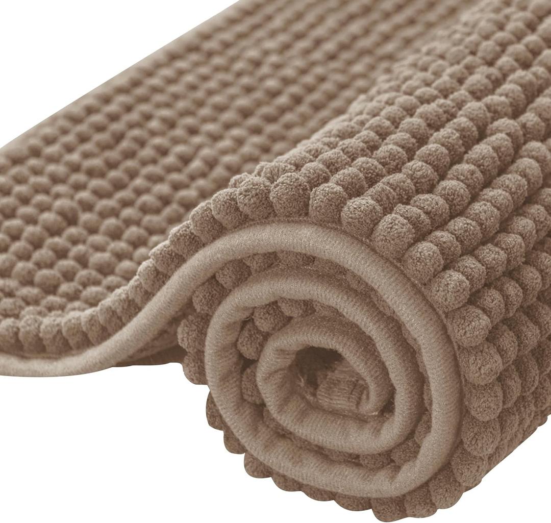 SUBRTEX Bathroom Rugs, 20" x 32" Chenille Bath Rug Soft Short Plush Bath Mat Soft Shower Mat Water Absorbent Shower Mat Quick Dry Machine Washable, Taupe Brown