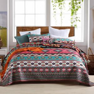 ENASAL Bedspread Quilt Sets Reversible Bedding Coverlet Sets Comforter Striped Red Brown Bohemian Bedspread,King Size