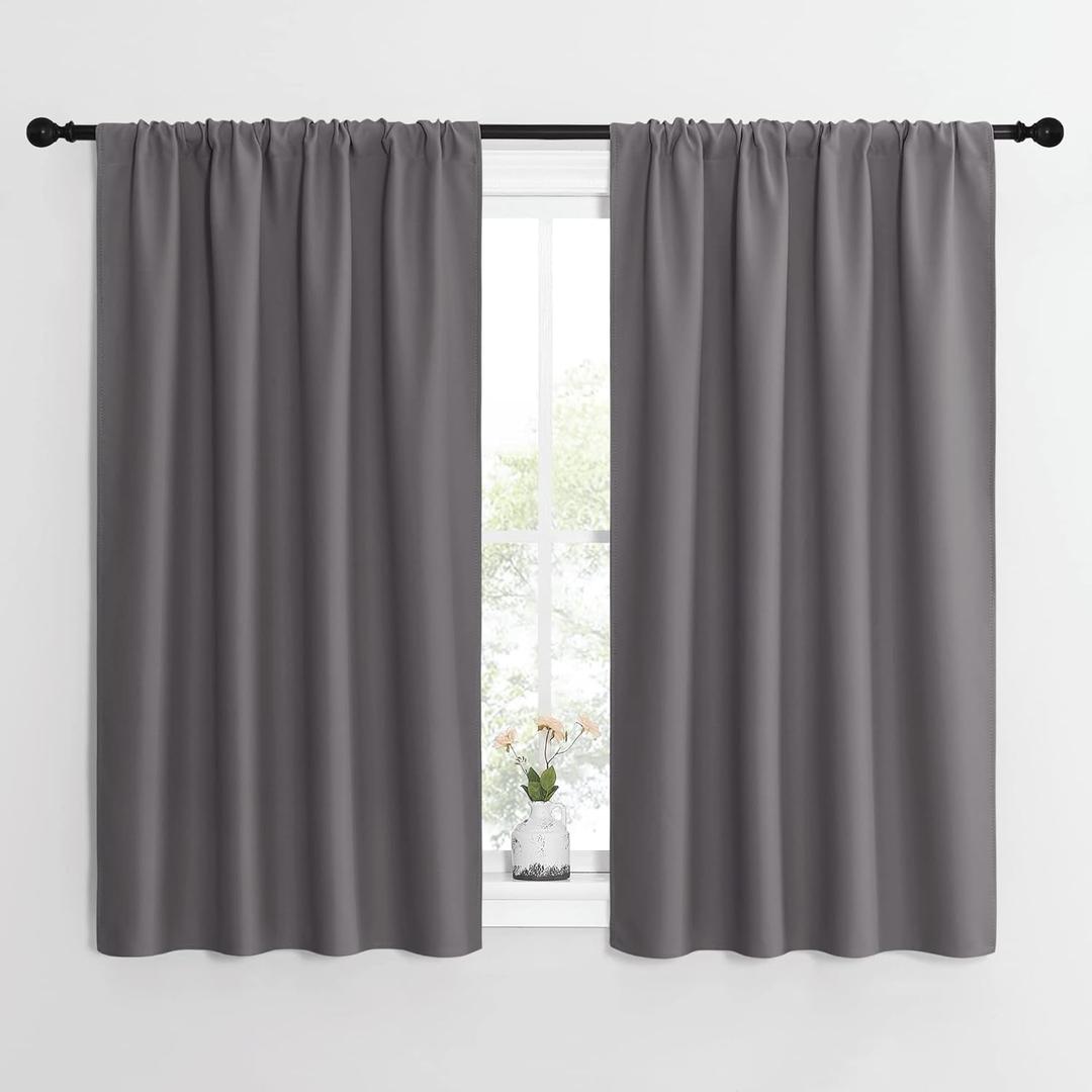 NICETOWN Grey Window Curtains for Bedroom - Home Decoration Thermal Insulated Rod Pocket Blackout Blinds & Drapes for Small Windows (Gray, 2 Panels, W42 x L54 -Inch)